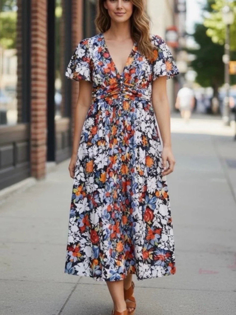 Anthropologie The Katerina V Neck Button Front Dress size L